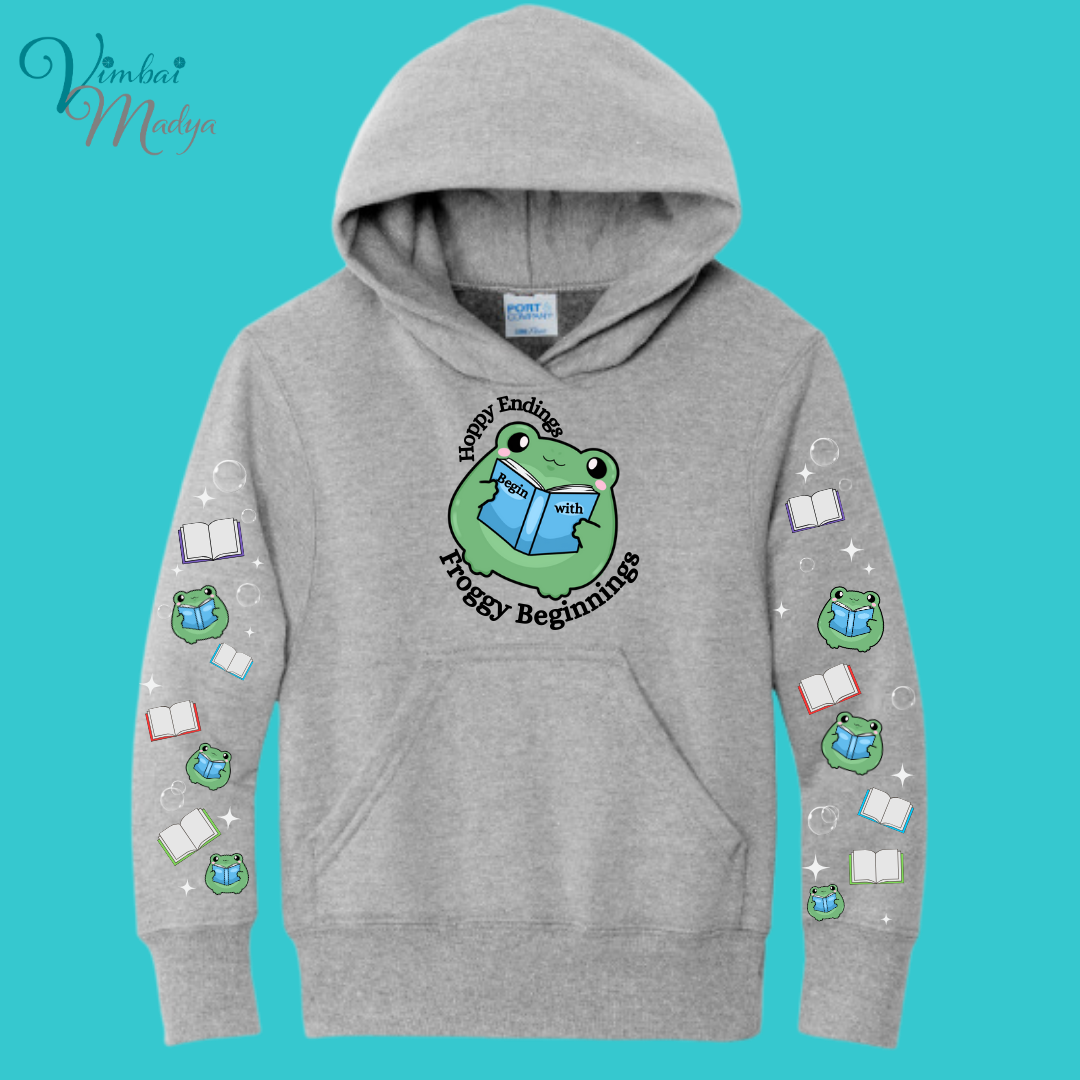 Youth Frog Book Lovers Gift Sweatshirt Unisex Clothing Kawaii  Hoodie : Best Friend Gift . Fall Winter Essential