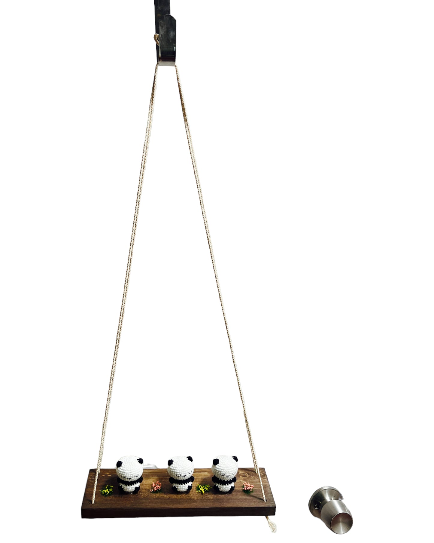 Panda on a swing  Hanging Wall Shelf