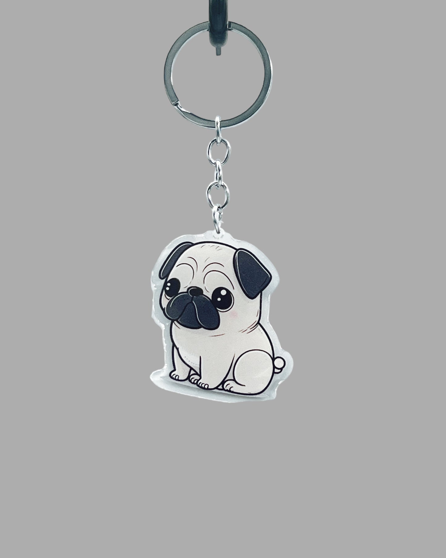 Pug Dog Acrylic keychain, Cute kawaii memorial ornament, pet portrait charm gift, backpack fob, dad car décor, dog mom gift