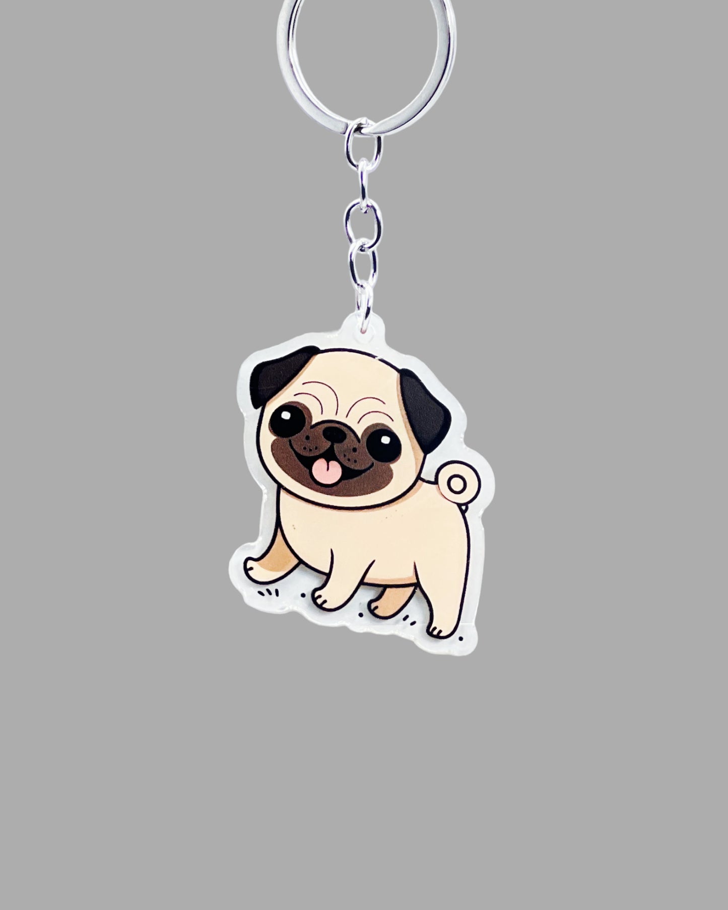 Pug Dog Acrylic keychain, Cute kawaii memorial ornament, pet portrait charm gift, backpack fob, dad car décor, dog mom gift