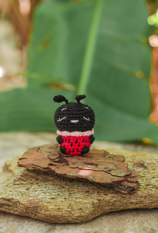 Ladybug Crochet Keychain Miniature amigurumi figurine for office desk decor, fidget sensory toy, unique gift for car dashboard . kawaii pocket  hug