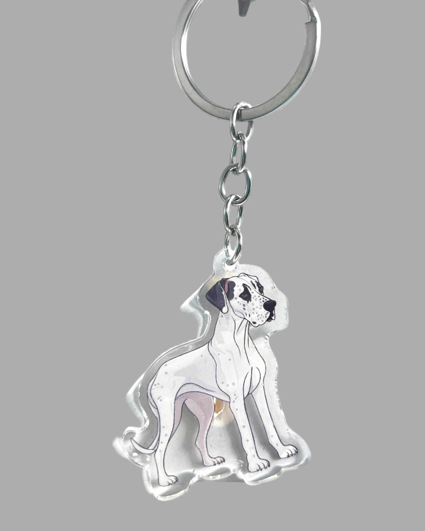 Great Dane Dog Acrylic keychain, Cute kawaii memorial ornament, pet portrait charm gift, backpack photo fob, dad car décor, dog mom gift