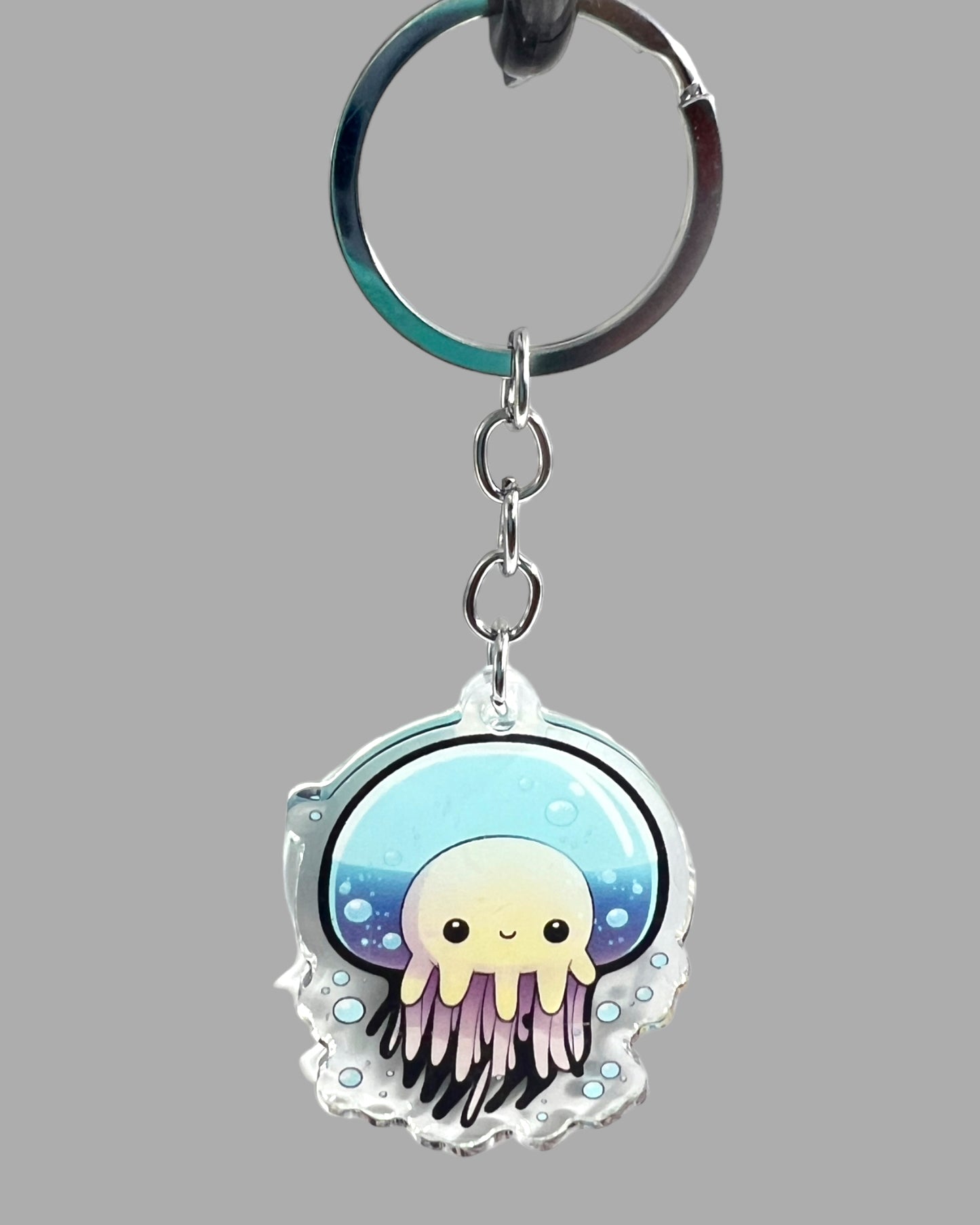 Jellyfish Acrylic Keychain, Wildlife Cute kawaii memorial ornament, pet portrait charm gift  backpack fob, dad car décor, first day of school gift