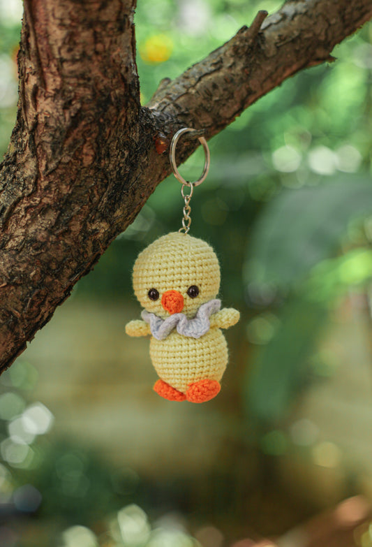 Duck Chicken crochet keychain Miniature amigurumi figurine for office desk decor, fidget sensory toy, unique gift for car dashboard . kawaii pocket  hug