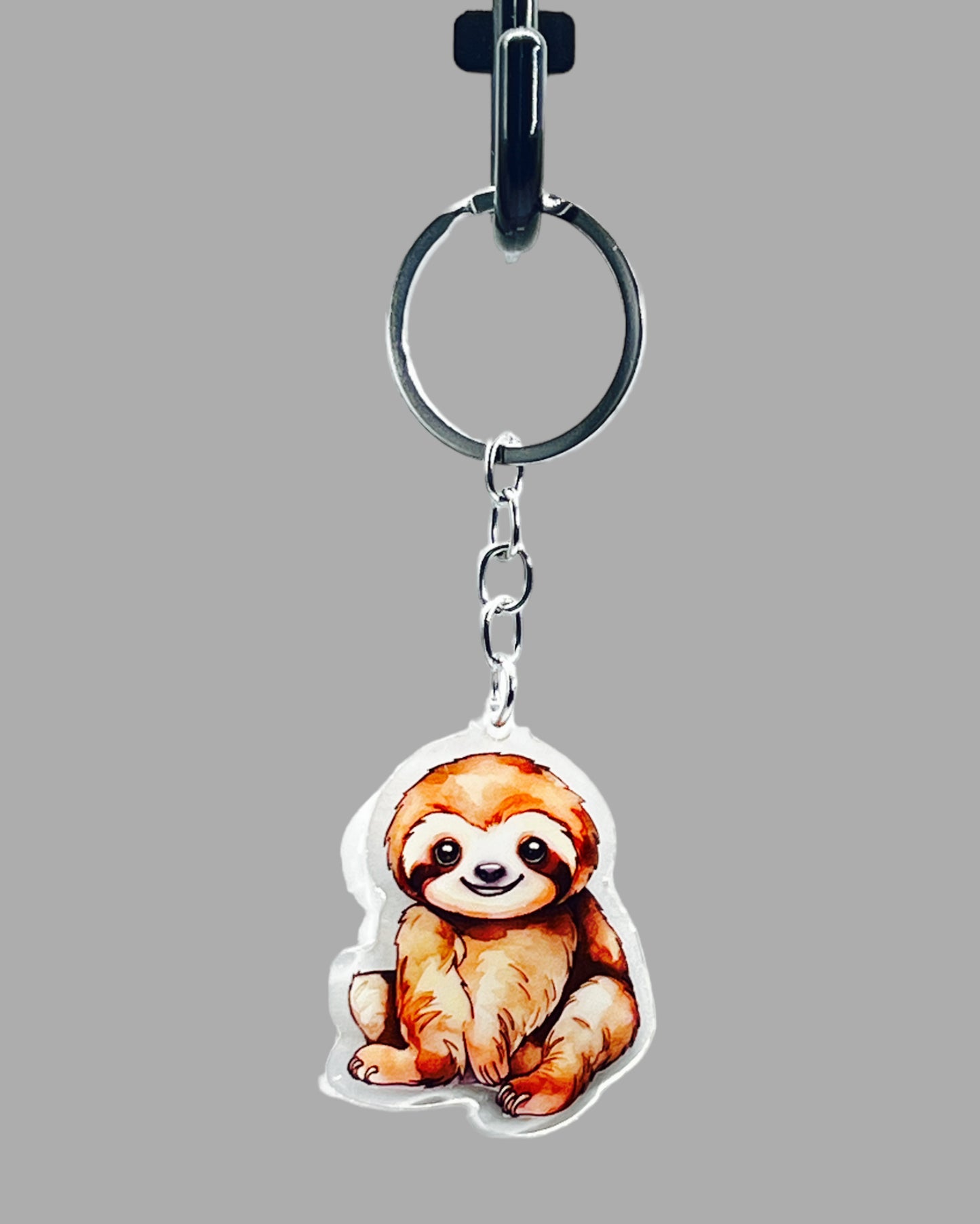 Sloth Acrylic keychain, Wildlife Cute kawaii memorial ornament, pet portrait charm, backpack fob, dad car décor, stocking stuffer, birthday gift