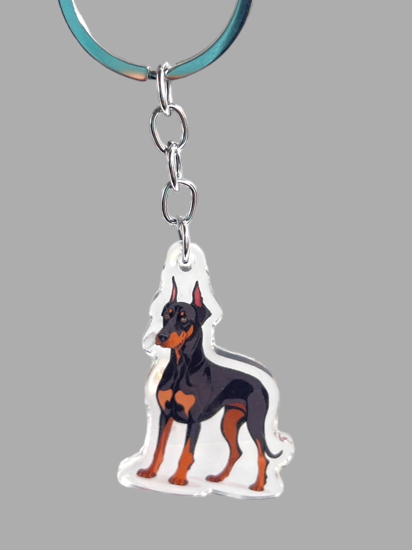 Doberman Pinscher Dog Acrylic Keychain Cute kawaii memorial ornament, pet portrait charm gift  backpack photo fob, dad car décor, dog mom gift