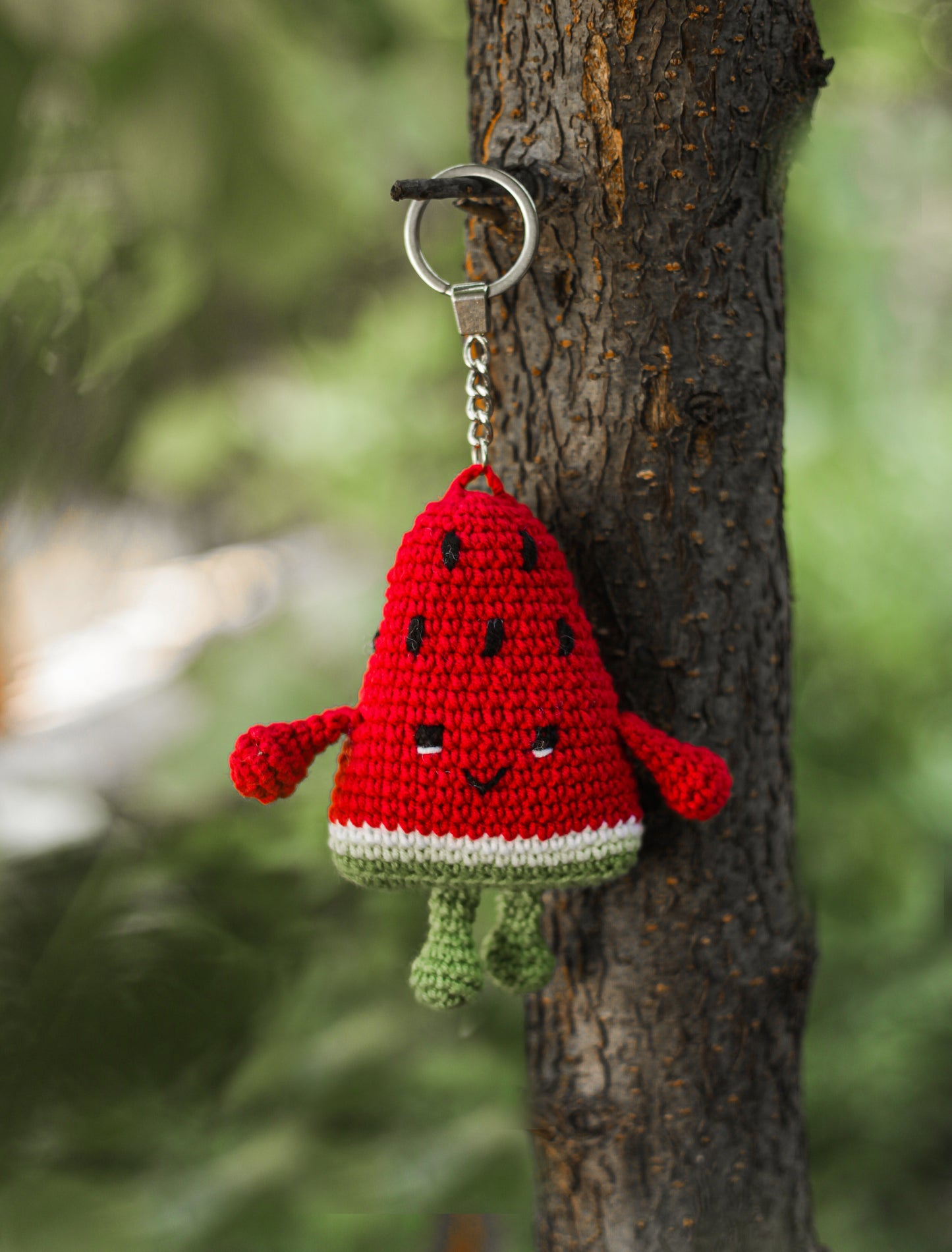 Watermelon Crochet Keychain Miniature amigurumi figurine for office desk decor, fidget sensory toy, unique gift for car dashboard . kawaii pocket  hug