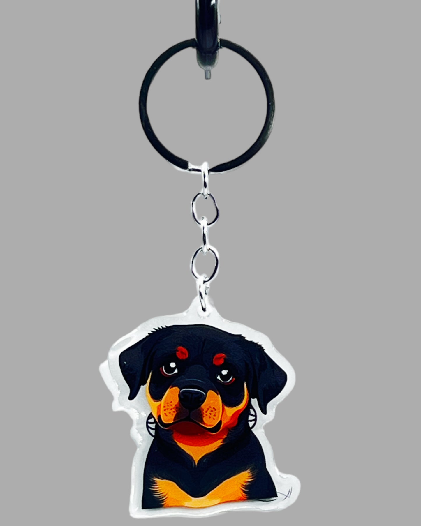 Rottweiler Dog Acrylic keychain, Cute kawaii memorial ornament, pet portrait charm gift, backpack fob, dad car décor, dog mom gift