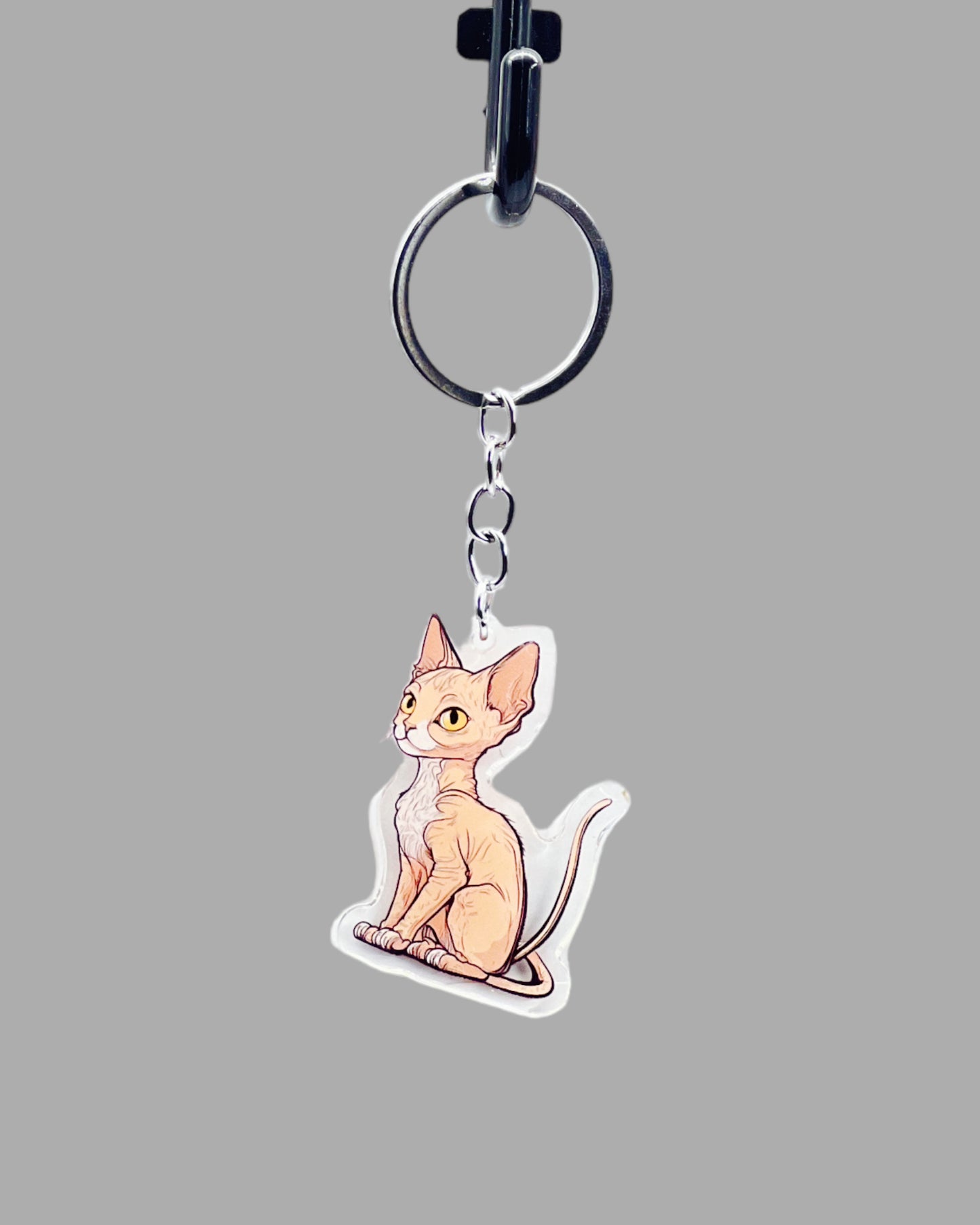 Donskoy Cat Acrylic keychain, Cute kawaii memorial ornament, pet portrait charm gift  backpack fob, dad car décor, first day of school gift