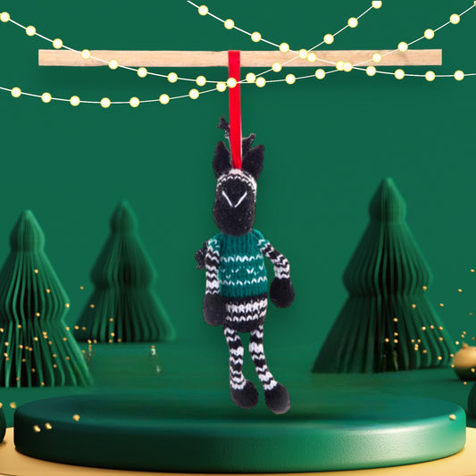 Zebra Green Christmas Crochet ornament  Amigurumi Cute Desk Decor Toy, Baby's First Nativity, Stocking Stuffer, Unique Festive Decor