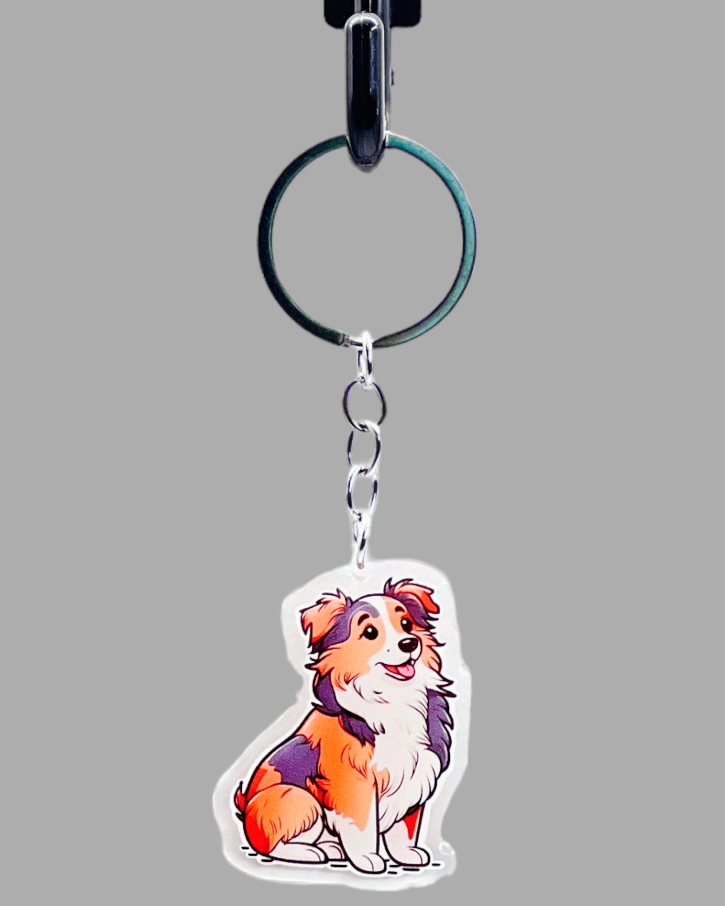 Border Collie Dog Acrylic keychain, Cute kawaii memorial ornament, pet portrait charm gift  backpack fob, dad car décor, first day of school