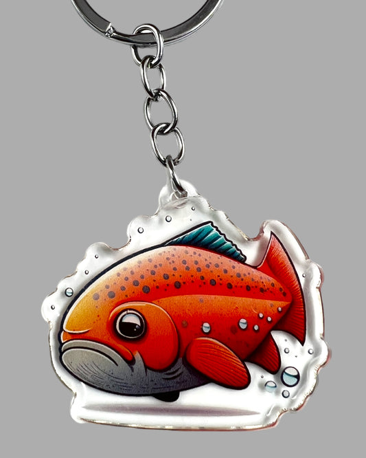 Salmon Acrylic Keychain, Wildlife Cute kawaii memorial ornament, pet portrait charm, backpack fob, dad car décor, stocking stuffer, birthday gift