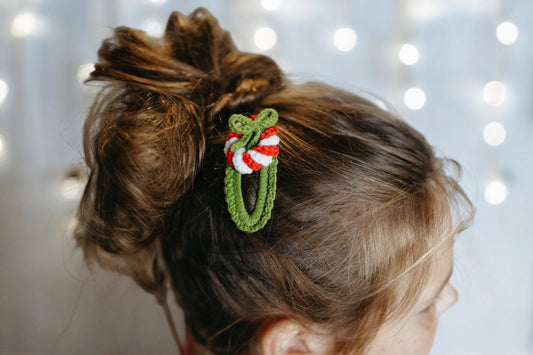 Christmas Crochet Trim Snap Hair Clips, Hair barrettes for kids