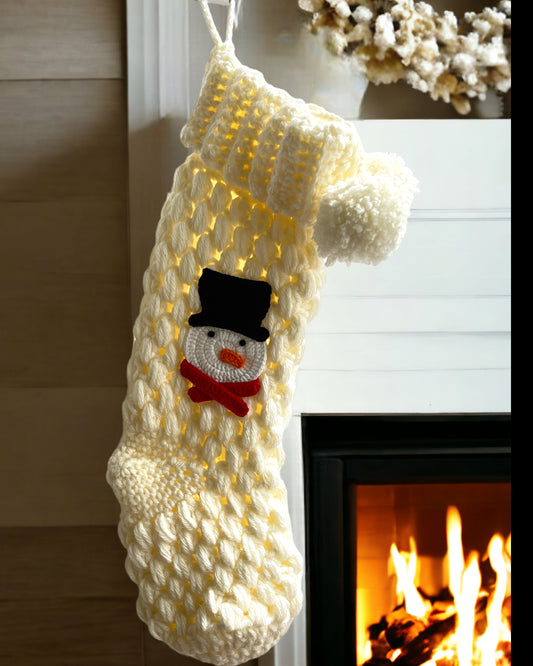 Snowman Cream Christmas Stocking