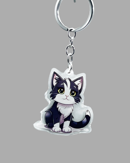 Minute Cat Acrylic key chain, Cute kawaii memorial ornament, pet portrait charm gift  backpack fob, dad car décor, first day of school gift