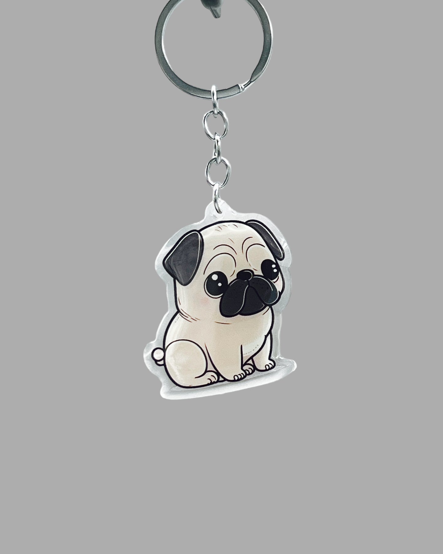 Pug Dog Acrylic keychain, Cute kawaii memorial ornament, pet portrait charm gift, backpack fob, dad car décor, dog mom gift