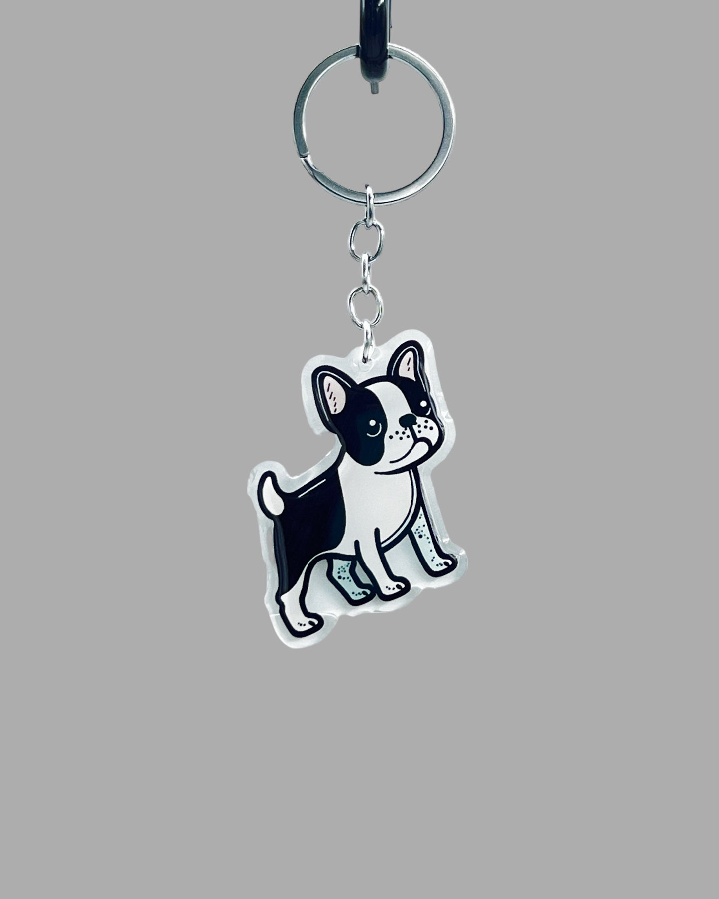 Boston Terrier Dog Acrylic keychain, Cute kawaii memorial ornament, pet portrait charm gift  backpack fob, dad car décor, first day of school