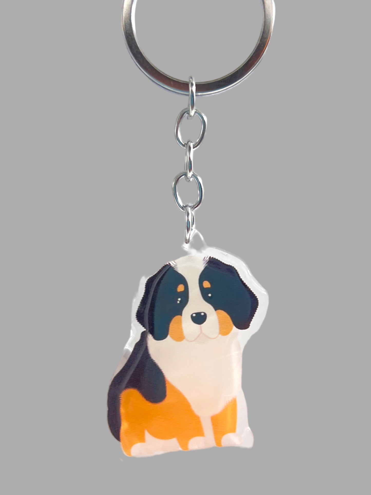 Bernese Mountain Dog Acrylic keychain, Cute kawaii memorial ornament, pet portrait charm gift  backpack fob, dad car décor, first day of school