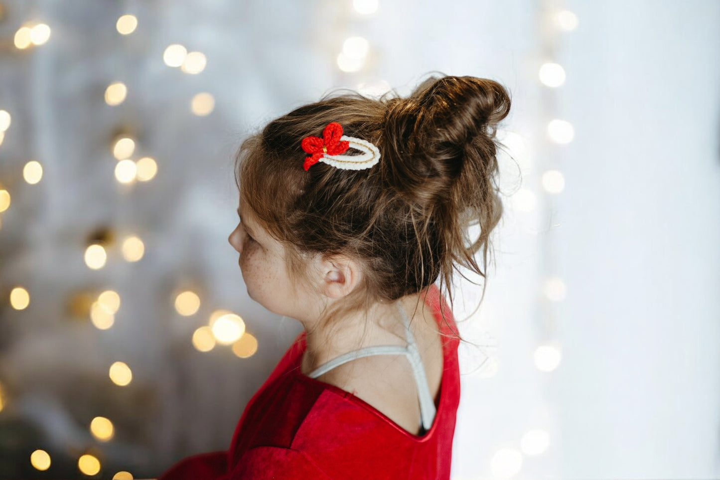 Christmas Crochet Trim Snap Hair Clips, Hair barrettes for kids