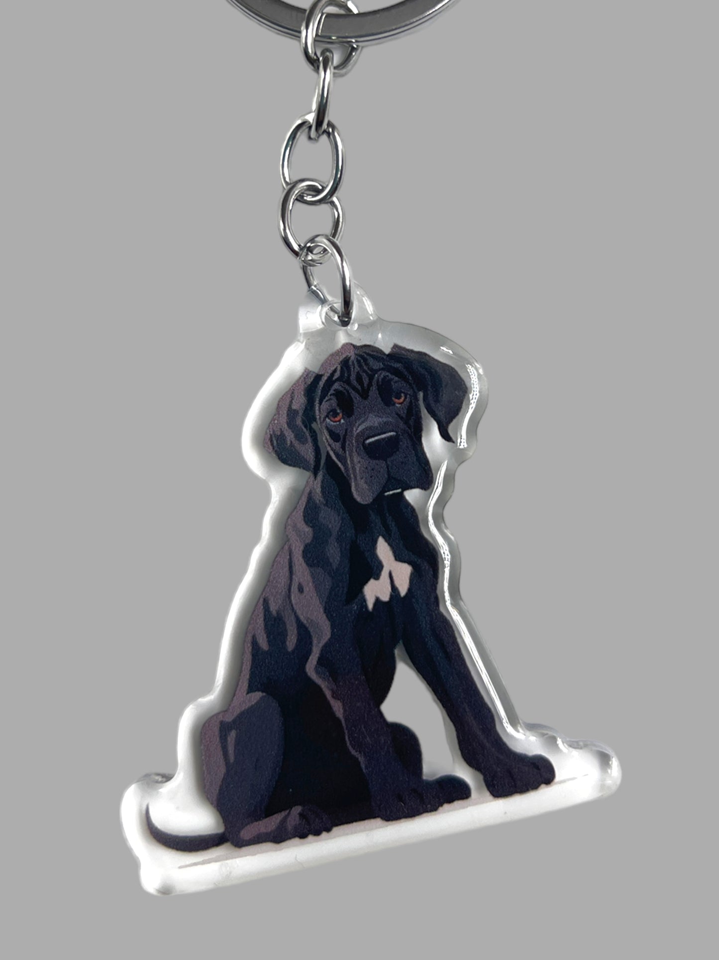 Great Dane Dog Acrylic keychain, Cute kawaii memorial ornament, pet portrait charm gift, backpack photo fob, dad car décor, dog mom gift