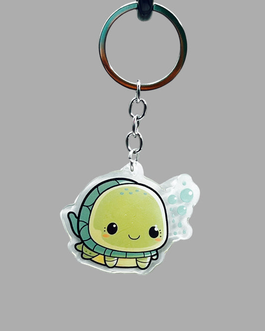 Turtle Acrylic keychain, Wildlife Cute kawaii memorial ornament, pet portrait charm, backpack fob, dad car décor, stocking stuffer