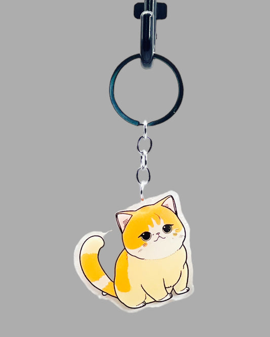 Orange Tabby Cat Acrylic keychain, Cute kawaii memorial ornament, pet portrait charm gift backpack fob, dad car décor, first day of school gift