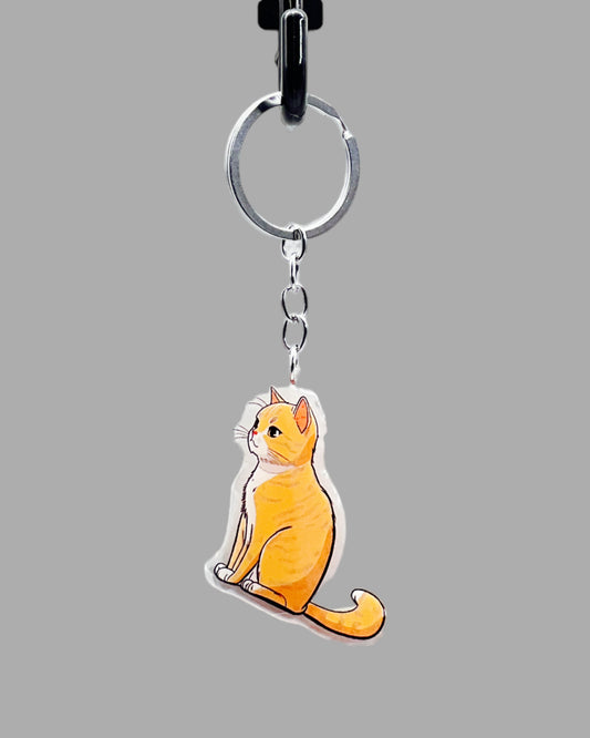 Orange Tabby Cat Acrylic keychain, Cute kawaii memorial ornament, pet portrait charm gift backpack fob, dad car décor, first day of school gift