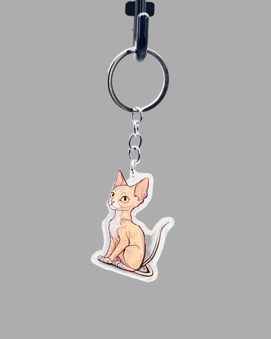 Donskoy Cat Acrylic keychain, Cute kawaii memorial ornament, pet portrait charm gift  backpack fob, dad car décor, first day of school gift