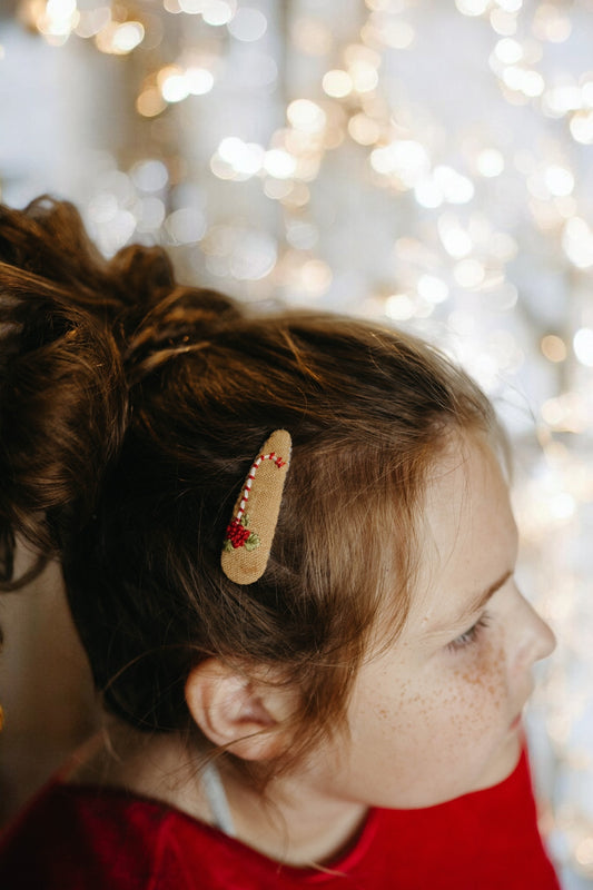 Christmas Crochet Trim Snap Hair Clips, Hair barrettes for kids