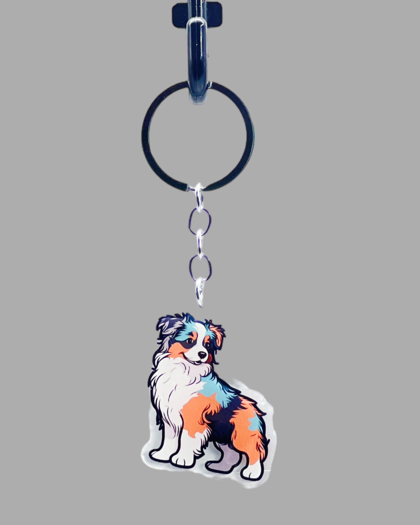 Australian Shepherd Dog Acrylic keychain Cute kawaii animal memorial ornament, pet portrait charm gift  backpack photo fob or dad car décor