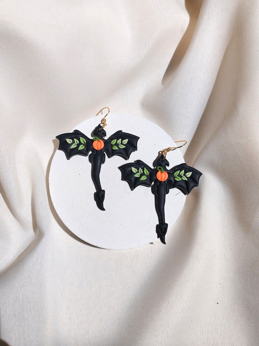 Dragonfly pumpkin polymer clay earrings, halloween spooky witch wican Handmade Dainty  dangle cute minimalist earrings, birthday gift for best friend