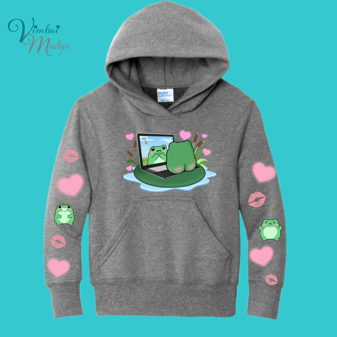 Youth Unisex Clothing Frog Kawaii Frog Sweater Hoodie : frog and toad couples Gift .Best Friend Gift.  Fall Winter Essential