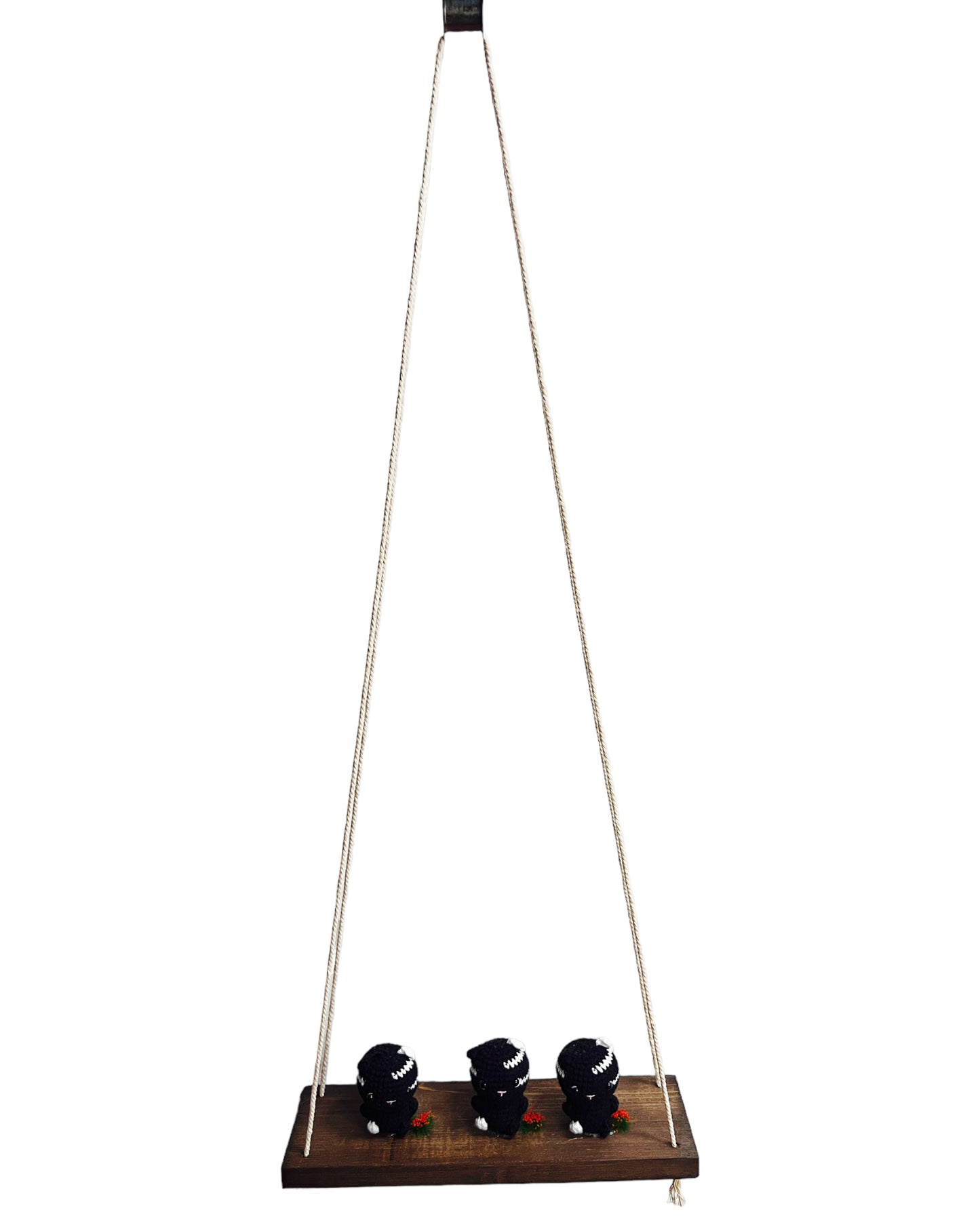 Black cats on a swing  Hanging Wall Shelf