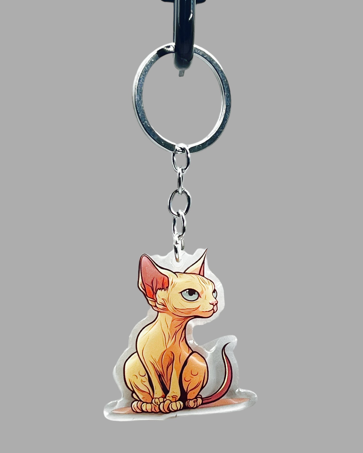 Sphynx Cat Acrylic keychain, Cute kawaii memorial ornament, pet portrait charm, backpack fob, dad car décor, stocking stuffer, birthday gift