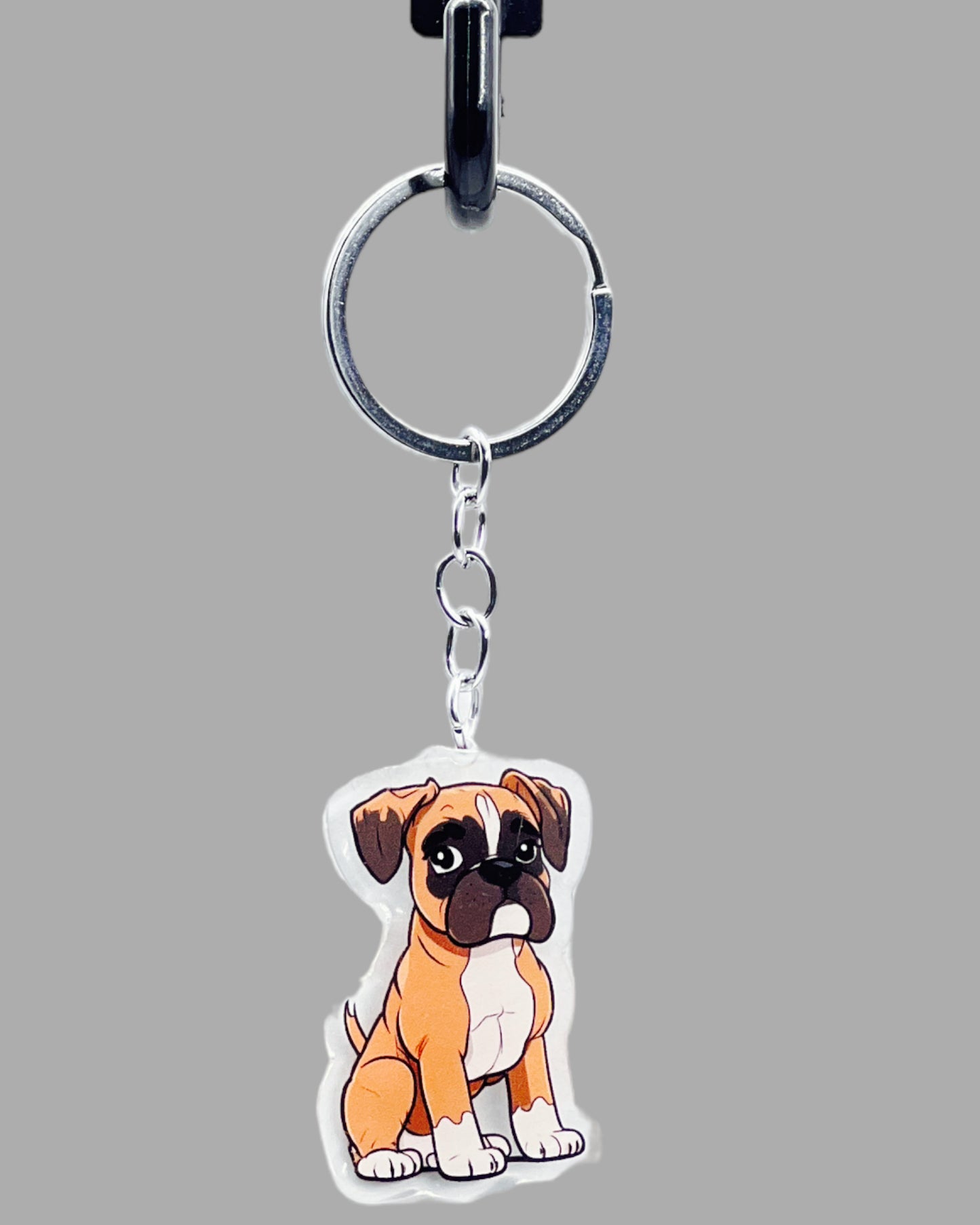 Boxer Dog Acrylic keychain, Cute kawaii memorial ornament, pet portrait charm gift  backpack fob, dad car décor, first day of school