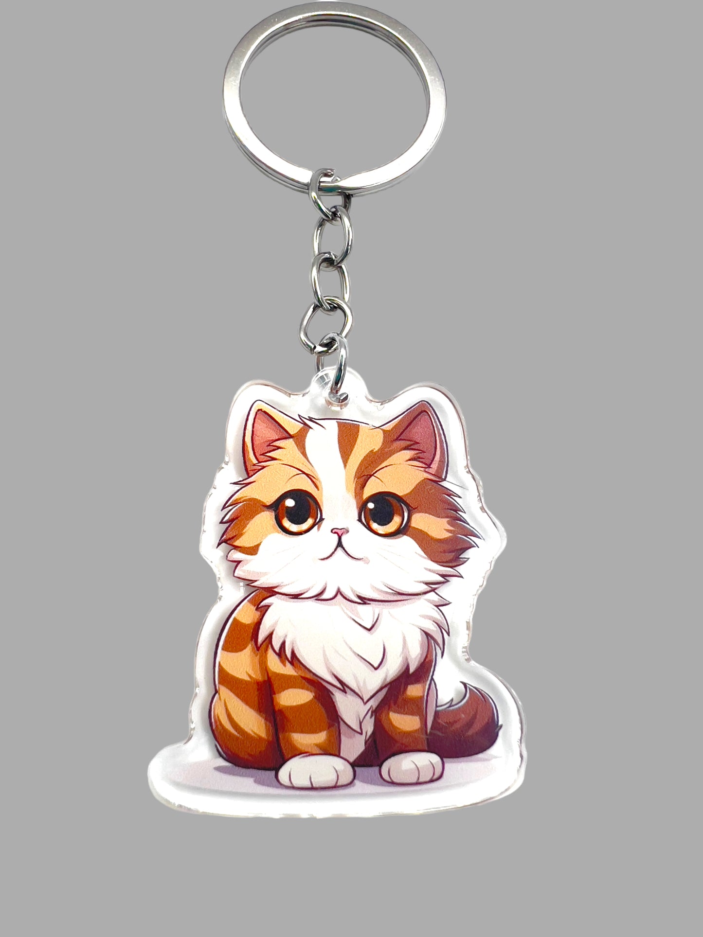 Orange Persian Cat Acrylic Keychain, Cute kawaii memorial ornament, pet portrait charm gift backpack fob, dad car décor, first day of school gift