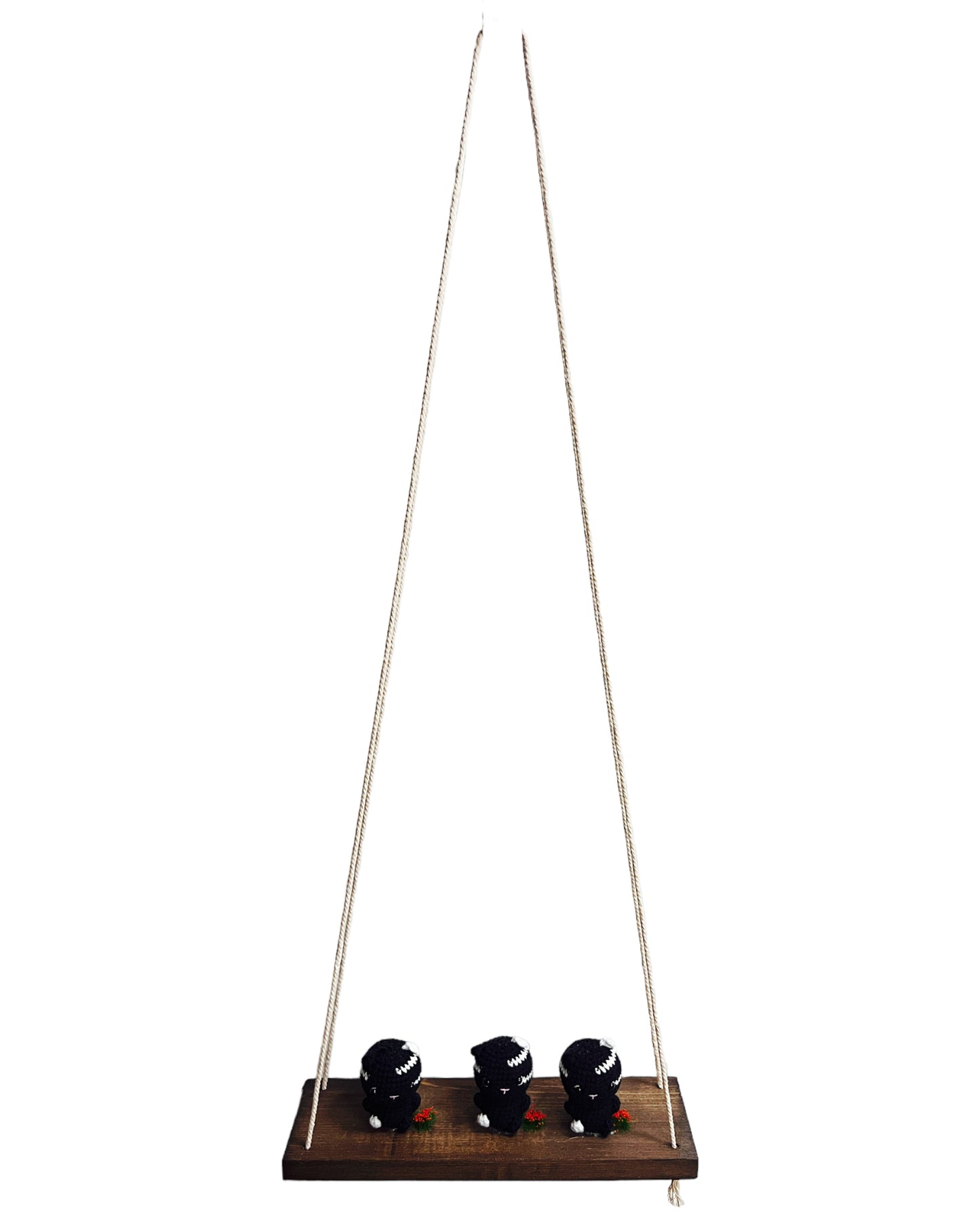 Black cats on a swing  Hanging Wall Shelf