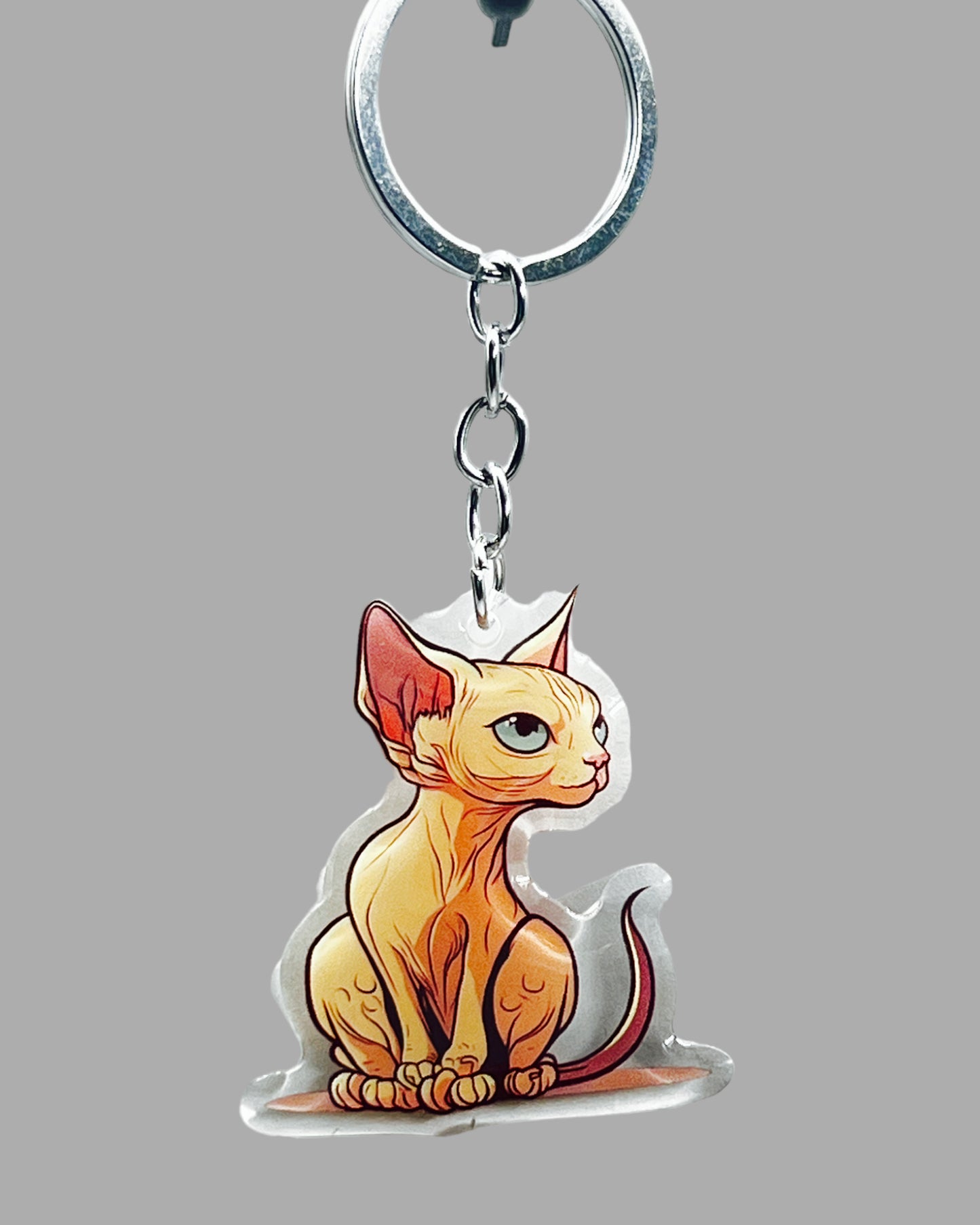 Sphynx Cat Acrylic keychain, Cute kawaii memorial ornament, pet portrait charm, backpack fob, dad car décor, stocking stuffer, birthday gift