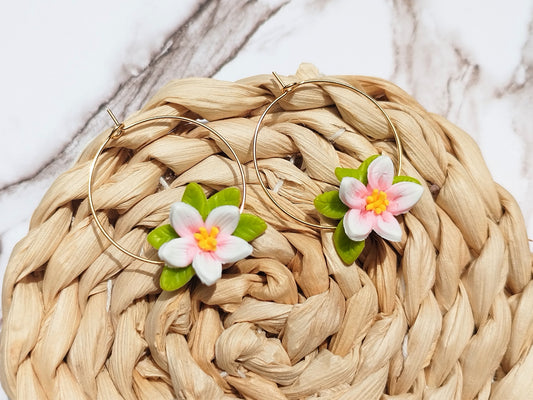 Sakura Blossom polymer clay earrings, japanese kawaii earrings, fun funky weird handmade cottagecore, cute anime, novelty quirky unique earrings