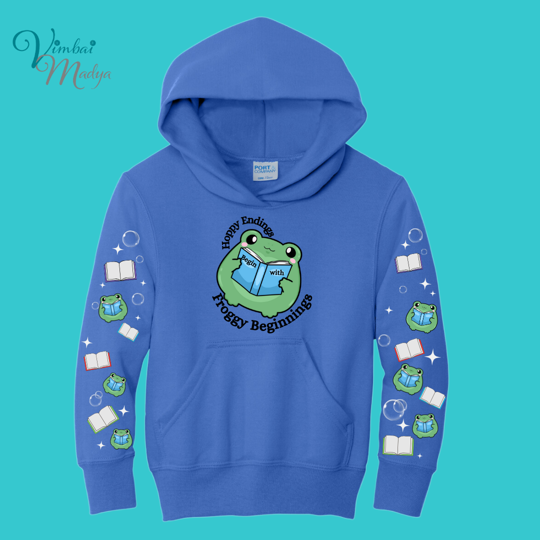 Youth Frog Book Lovers Gift Sweatshirt Unisex Clothing Kawaii  Hoodie : Best Friend Gift . Fall Winter Essential