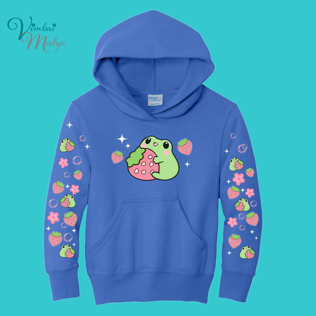 Kawaii Frog  Youth Sweater Hoodie  : Perfect Birthday Gift & Fall Winter Essential  .  Trendy, Unisex Style for Your Best Friend's Wardrobe