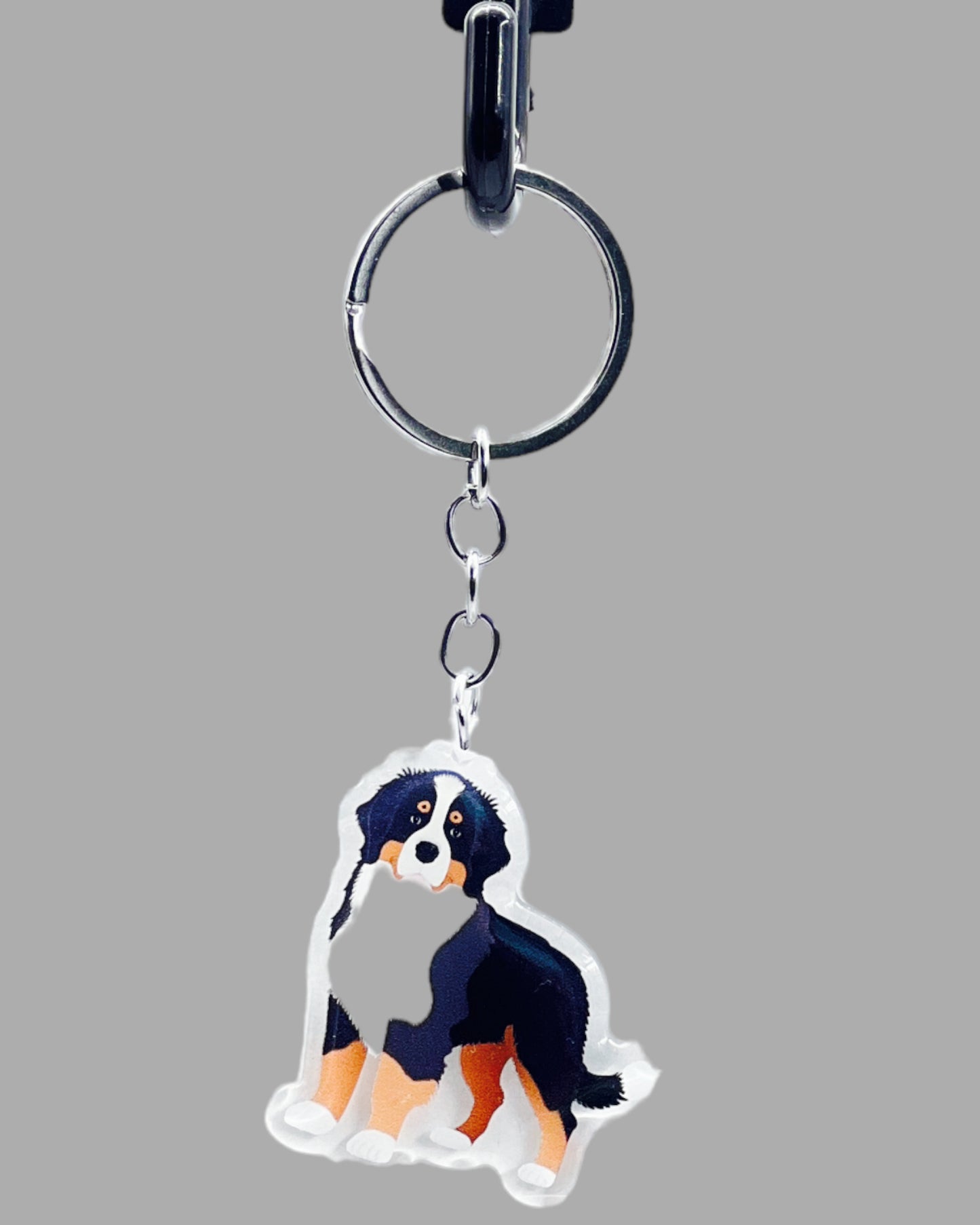 Bernese Mountain Dog Acrylic keychain, Cute kawaii memorial ornament, pet portrait charm gift  backpack fob, dad car décor, first day of school