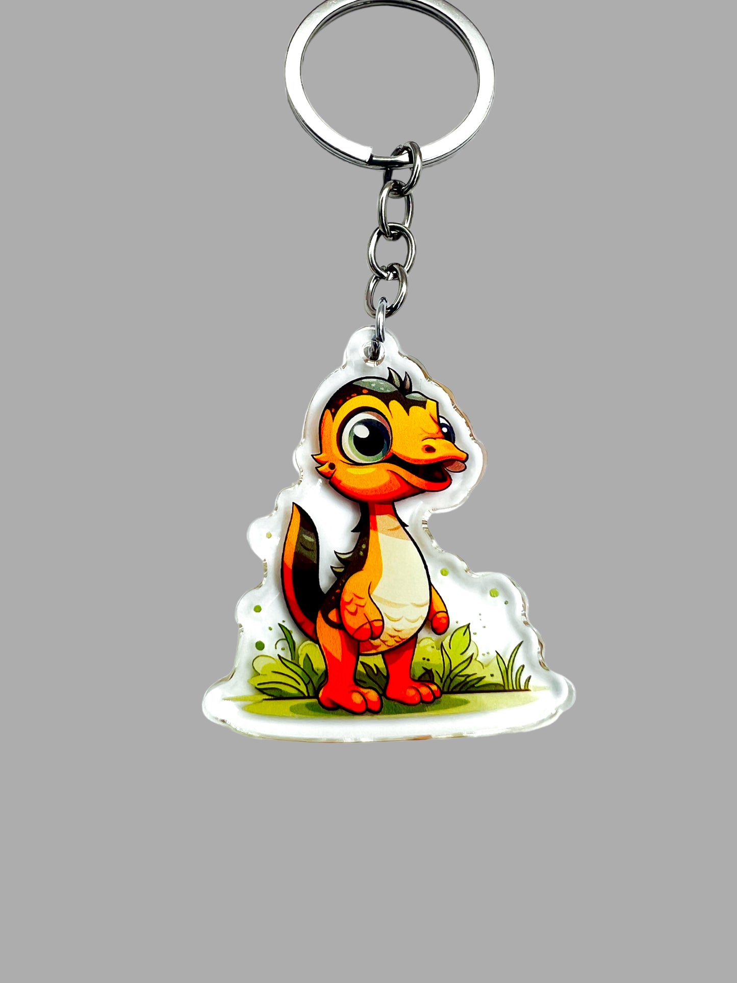 Velociraptor dinosaur wildlife Acrylic Keychain, Cute kawaii memorial ornament, pet portrait charm, backpack fob, dad car décor, stocking stuffer