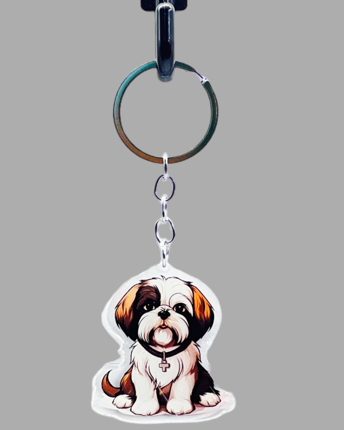 Shih Tzu Dog Acrylic Keychain, Cute kawaii memorial ornament, pet portrait charm gift, backpack fob, dad car décor, dog mom gift