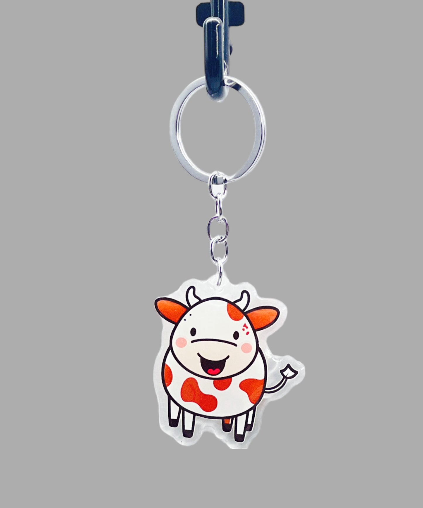 Cow Acrylic keychain, Farm Animal Cute kawaii memorial ornament, pet portrait charm gift  backpack fob, dad car décor, first day of school gift