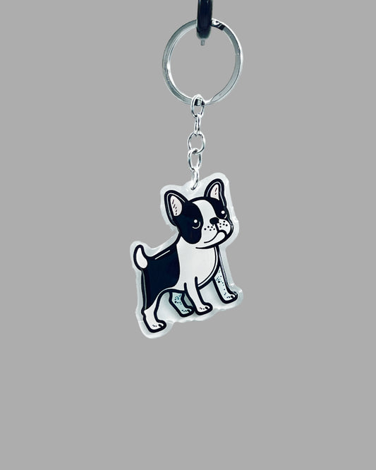 Boston Terrier Dog Acrylic keychain, Cute kawaii memorial ornament, pet portrait charm gift  backpack fob, dad car décor, first day of school