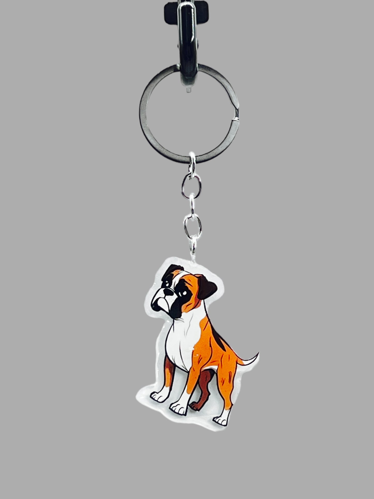 Boxer Dog Acrylic keychain, Cute kawaii memorial ornament, pet portrait charm gift  backpack fob, dad car décor, first day of school