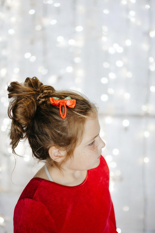 Christmas Crochet Trim Snap Hair Clips, Hair barrettes for kids