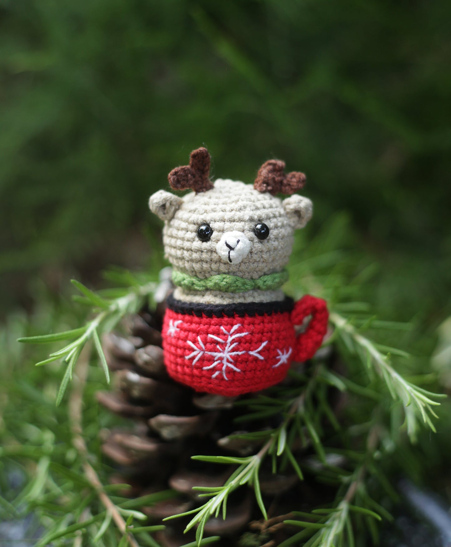 Reindeer bear Christmas Crochet ornament  Amigurumi . Cute Desk Decor Toy, Baby's First Nativity, Stocking Stuffer, Unique Festive Decor