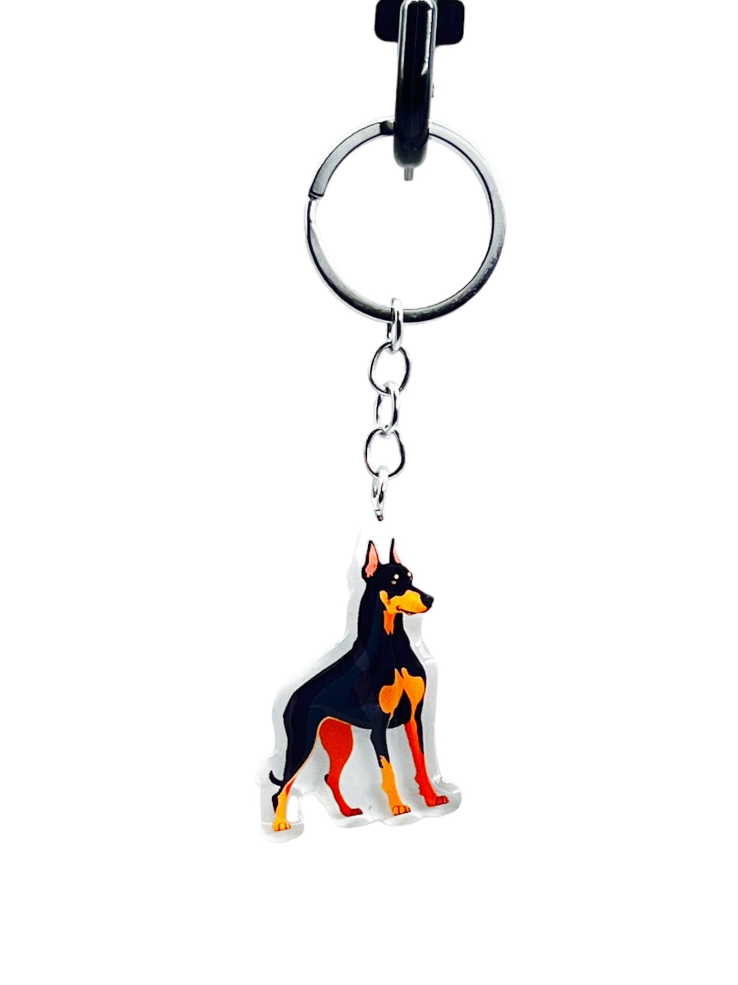 Doberman Pinscher Dog Acrylic Keychain Cute kawaii memorial ornament, pet portrait charm gift  backpack photo fob, dad car décor, dog mom gift